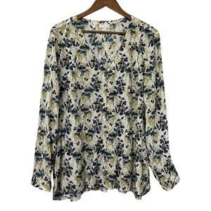 J Jill Floral V Neck Peasant Rayon Top Size L Lightweight Spring Boho Loose Fit